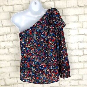 J. Crew One-Shoulder Starry Top with Ruffles